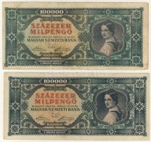 1946. 100.000MilP (2x) mindkettőnél elcsúszott elő- és hátlapi nyomatok T:II,III