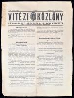 1933 Vitézi Közlöny, Az Országos Vitézi Szék hivatalos közlönye, kissé szakadozott szélekkel, pp.:2,...