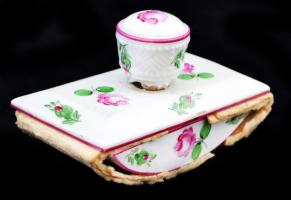 Herendi rózsmintás porcelán tapper, kézzel festett, sérült, 12x7x7 cm
