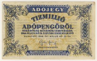 1946. 10.000AP előoldalon teljes gépszínátnyomat, hátoldal elcsúszva T:II