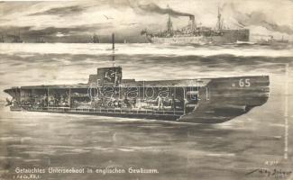 Getauchtes Unterseeboot in englischen Gewässern, U65 / Deutsche Kriegsmarine, German naval submarine s: Willy Stöwer (fa)