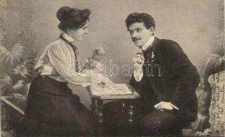 Couple playing card games, K.V.i.B. 12. Dess. 1. Serie 440. (EK)