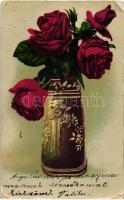 Rose flowers in vase, litho, s: L (surface damage)