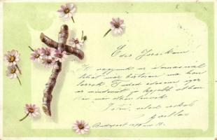 1899 Tree branch cross, floral, litho (EK)