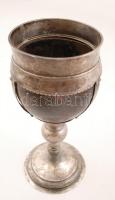 Antik ezüst (Ag.) kehely, jelzett (13 lat, O.J.T.R), mesterjeggyel (SZL), szaru betéttel, korának me...