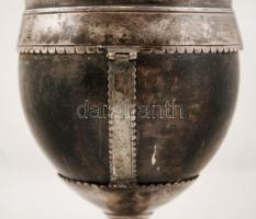 Antik ezüst (Ag.) kehely, jelzett (13 lat, O.J.T.R), mesterjeggyel (SZL), szaru betéttel, korának me...