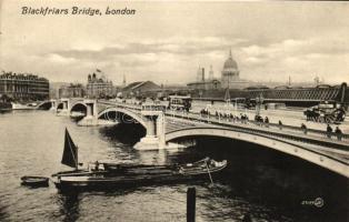 London, Blackfriars Bridge, barge, tram