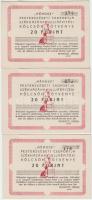Budapest DN "MÉMOSZ (Magyarországi Építőipari Munkások Országos Szövetsége) Pesterzsébeti Csoportja székházának újjáépítési kölcsön kötvénye" 20Ft-ról, 3db sorszámkövető, mindhárom hátlapján felülbélyegzés T:I-