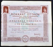 Budapest 1920. "Rokkant Otthon - Rokkantak Ipari és Gazdasági Szövetkezete" részjegy 100K-ról, felülbélyegzett T:III