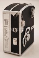 cca 1964 Pentacon Pentaka 8B keskenyfilmes filmfelvevő kamera, eredeti bőr tokjában, jó állapotban