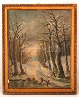 Kovács jelzéssel: Erdei út házzal. Olaj, farost, keretben, 55×44 cm