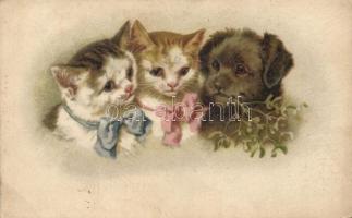 Cats with dog, G.O.M. 2695. litho (EK)