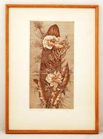 Varga Bencsik József (1944-): Pipacs és orchidea. Rézkarc, papír, jelzett, 41×20 cm