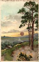 1899 Sunset over the homestead, Winkler & Schorn Sonnenschein-Postkarte Serie VI., golden decoration litho (Rb)