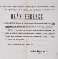 1876 Törvényhatósági bizottsági hirdetmény az esedékes közgyűlés időpontjának változásáról Deák Fere...