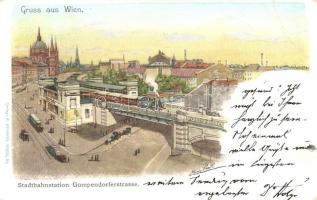 Vienna, Wien. Stadtbahnstation Gumpfendorferstrasse, Verlag E. Storch artist signed litho (fa)