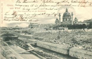 1899 Vienna, Wien-Fluss-Regulierung mit der Karlskirche / flow regulation (EK)