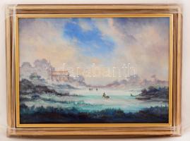 Jakó Balázs: Téli táj. Olaj, farost, jelzett, keretben, 50×70 cm