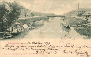 1899 Temesvár, Timisoara; folyórészlet, Bega hajó / river detail, ship