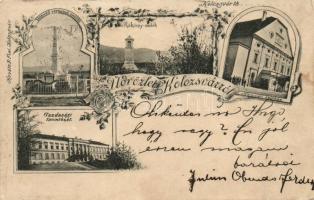 1897 Kolozsvár, Cluj; Honvéd vértanúk emléke, Rákóczy emlék, Gazdasági tanintézet, Nemzeti színház, kiadja Kováts P. Fiai / monuments, theatre, school, floral, Art Nouveau  (EK)