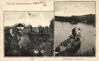 Büdöspataka, Bizusa-Bai; villa, csónakázás a Szamoson, Dr. Móricz Aladár / villa, rowboat on river Szamos (EK)