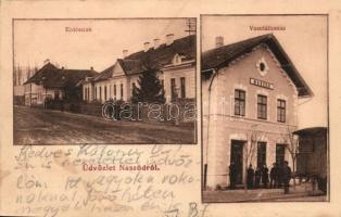 Naszód, Nasaud; Erdészlak, vasútállomás, kiadja Kirscher cukrász / Forester's house, railway station (fa)