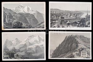 cca 1870 Svájc 4 db feliratozott, városkép / Paris, Switzerland 4 photo gravure 7x11 cm