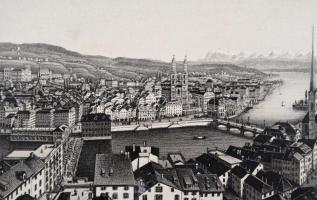 cca 1870 Svájc 4 db feliratozott, városkép / Paris, Switzerland 4 photo gravure 7x11 cm