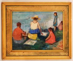 Nagy Ernő  (1926-): Rajzolók a parton. Akvarell, papír, sérült, 29×40 cm