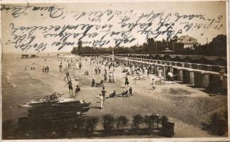 1916 Siófok, Balaton part, öltöző kabinok, fürdőzők, vízibicikli, photo