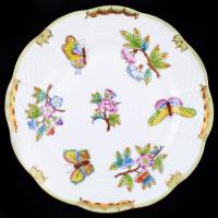 Herendi Viktória mintás süteményes tányér, kézzel festett, jelzett, kopás nyomokkal, d:16 cm