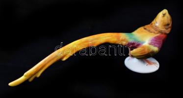 Herendi aranyfácán, kézzel festett, jelzett, restaurált, m:7,5 cm, h:20 cm