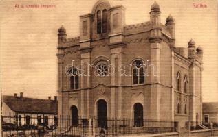 Ruttka, Vrútky; az új Izraelita templom, zsinagóga; ex libris a hátoldalon, kiadja Gerő Henrik / synagouge, ex libris on backside (EB)