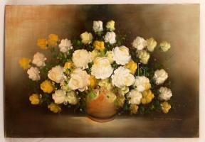 Henczné jelzéssel: Virágcsendélet. Olaj, vászon, 61×91 cm