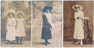 cca 1910 Hölgy divat, fotólapok, 3db, 9x14cm
