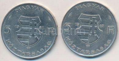 1947. 5Ft Ag "Kossuth" (2x) T:2-,3