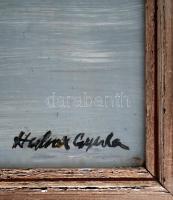 Halvax jelzéssel: Balatoni csónakok. Olaj, farost, keretben, 40×50 cm