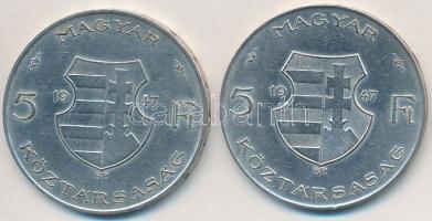 1947. 5Ft Ag "Kossuth" (2x) T:2-,3