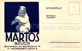 Martos szűcs reklámlapja, a hátoldalon a Budapesti Szűcsipartestületnek írt üzenettel / Furrier Martos' advertisment postcard, on the backside message to the Furrier Industry Body (fa)