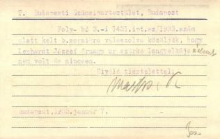 Martos szűcs reklámlapja, a hátoldalon a Budapesti Szűcsipartestületnek írt üzenettel / Furrier Mart...