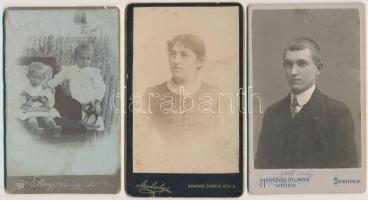 cca 1880-1900 Keményhátú portréfotók, 3 db, budapesti, szentesi és soproni műtermekből, 11x6,5 cm