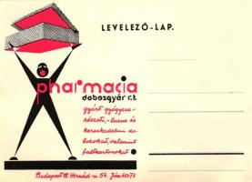 A Pharmacia Dobozgyár Rt. reklámlapja, a hátlapon meghatalmazással / advertisment postcard of the Pharmacia Box Factory, with message on the backside (non PC)
