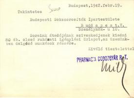 A Pharmacia Dobozgyár Rt. reklámlapja, a hátlapon meghatalmazással / advertisment postcard of the Ph...