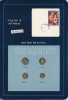 Guinea 1985-1987. 1Fr-25Fr 4xklf  db, forgalmi szett felbélyegzett kartonlapon T:1 Guinea 1985-1987. 1 Franc - 25 Francs 4xdiff pcs, coin set on cardboard with stamp C:UNC