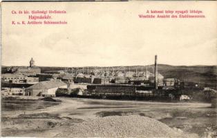 Hajmáskér, Cs. és kir. tüzérségi lövőiskola, katonai telep nyugati látképe, képeslapfüzetből