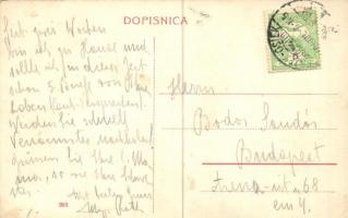 Eszék, Osijek, Essegg; Khuen Héderváry Platz / square with shops, tram