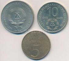 NDK 1969. 5M + 1971A 20M Cu-Ni "Heinrich Mann" + 1973A 10M Cu-Ni "10. Ifjúsági Játéko...