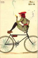 All Heil VIII, smoking Lady on bicycle, litho s: Raphael Kirchner (small tear)