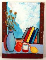Szander Frigyes (1927-2000): Asztali csendélet. Olaj, vászon, jelzett, 80×60 cm