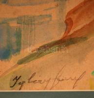 Igaly József (1905-1980): Folyópart. Akvarell, papír, jelzett, üvegezett keretben, 28×39 cm